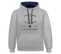 Spreadshirt Je Peux Pas Je suis Pompier Et en Plus De Garde Cadeau Humoristique Sweat À Capuche Contrasté Unisexe, L, Gris chiné/Bleu Marine