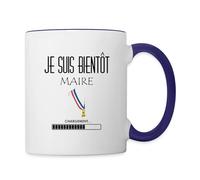 Spreadshirt Je Suis Bientôt Maire Drapeau France Cadeau Municipales Mug Bicolore, taille unique, blanc/bleu cobalt