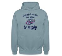 Spreadshirt Je suis Juste Une Fille Qui Aime Le Rugby Sweat À Capuche Unisexe, M, Bleu fumée
