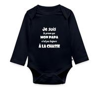 Spreadshirt Je Suis La Preuve Mon Papa N'est Pas Toujours À La Chasse Drôle Body Manches Longues Bébé Bio, 80 (9-12 mois), bleu marine