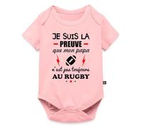 Spreadshirt Je Suis La Preuve Papa Ne Fait Pas Que Rugby Body Manches Courtes Bébé Bio, 62 (2-3 mois), rose