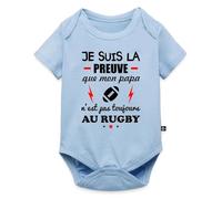 Spreadshirt Je Suis La Preuve Papa Ne Fait Pas Que Rugby Body Manches Courtes Bébé Bio, 68 (3-6 mois), bleu clair