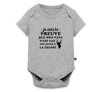 Spreadshirt Je Suis La Preuve Que Mon Papa N'Est Pas Toujours À La Chasse Body Manches Courtes Bébé Bio, 56 (0-2 mois), gris chiné