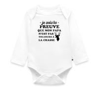 Spreadshirt Je Suis La Preuve Que Mon Papa N'Est Pas Toujours À La Chasse Body Manches Longues Bébé Bio, 80 (9-12 mois), blanc