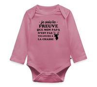 Spreadshirt Je Suis La Preuve Que Mon Papa N'Est Pas Toujours À La Chasse Body Manches Longues Bébé Bio, 74 (6-9 mois), mauve