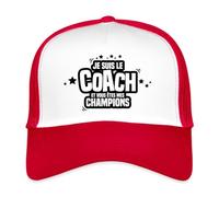 Spreadshirt Je suis Le Coach Humoristique Casquette Trucker, Taille Unique, Blanc/Rouge