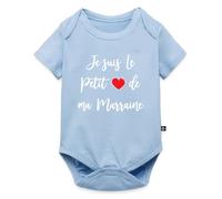 Spreadshirt Je suis Le Petit cœur de ma Marraine Body Manches Courtes Bébé Bio, 56 (0-2 mois), bleu clair