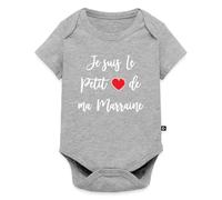 Spreadshirt Je suis Le Petit cœur de ma Marraine Body Manches Courtes Bébé Bio, 68 (3-6 mois), gris chiné