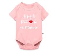 Spreadshirt Je suis Le Petit cœur de ma Marraine Body Manches Courtes Bébé Bio, 68 (3-6 mois), rose