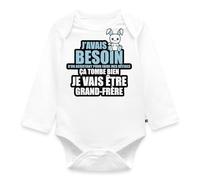 Spreadshirt Je Vais Être Grand Frère Assistant Cadeau Annonce Grossesse Body Bébé Bio Manches Longues, 80 (9-12 mois), blanc