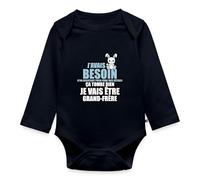 Spreadshirt® Je Vais Être Grand Frère Assistant Cadeau Annonce Grossesse Body Bébé Bio Manches Longues, 0-3 mois, marine foncé