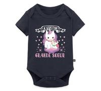 Spreadshirt Je Vais Être Grande Sœur Cadeau Future Grande Soeur Grossesse Body Manches Courtes Bébé Bio, 86 (12-18 mois), bleu marine