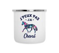 Spreadshirt J'Peux Pas J'ai Cheval Fleuri Mug Camping Émaillée, taille unique, blanc