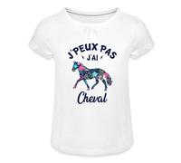 Spreadshirt J'Peux Pas J'Ai Cheval Fleuri T-Shirt À Fronces Fille, 12 Ans, Blanc