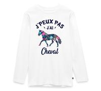 Spreadshirt J'Peux Pas J'Ai Cheval Fleuri T-Shirt Manches Longues Ado Premium, 158/164 (12 Ans), Blanc
