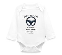 Spreadshirt J'Peux Pas J'ai Voiture Avec Papa Body Manches Longues Bébé Bio, 80 (9-12 mois), blanc