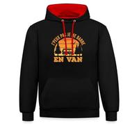 Spreadshirt J'Peux Pas Je Me Barre en Van Camping Car Van Life Humour Cadeau Drôle Vanlife Sweat À Capuche Contrasté Unisexe, L, Noir/Rouge