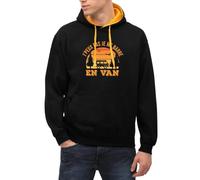 Spreadshirt J'Peux Pas Je Me Barre en Van Camping Car Van Life Humour Cadeau Drôle Vanlife Sweat À Capuche Contrasté Unisexe, M, Noir/Or