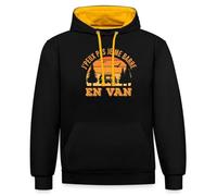 Spreadshirt J'Peux Pas Je Me Barre en Van Camping Car Van Life Humour Cadeau Drôle Vanlife Sweat À Capuche Contrasté Unisexe, XXL, Noir/Or
