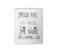 Spreadshirt J'Peux Pas J'Me Barre en Camping-Car Humoristique Mug Bicolore, taille unique, blanc/vert foncé