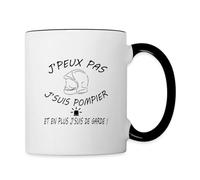Spreadshirt J'peux Pas J'suis Pompier Idée De Cadeau Drôle Mug Bicolore, taille unique, blanc/noir