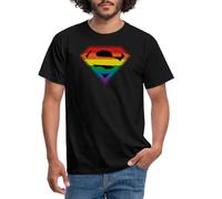 Spreadshirt Justice League Logo Arc-en-Ciel Superman Couleurs LGBT LGBTQI+ T-Shirt Homme, M, Noir