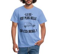 Spreadshirt La Vie Est Plus Belle en C15 Diesel T Shirt Homme, M, Carolina Blue