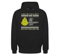 Spreadshirt Le Grinch Motif De Noël I Am The Naughty List Sweat À Capuche Unisexe, XL, Noir