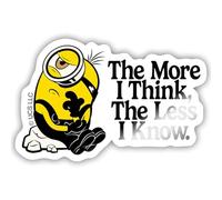 Spreadshirt Les Minions Citation Plus Je Pense Moins Je Sais Autocollant Sticker, 10 x 10 cm, blanc brillant
