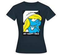 Spreadshirt Les Schtroumpfs La Schtroumpfette My Happy Face T-Shirt Femme, M, Marine