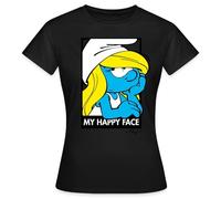 Spreadshirt Les Schtroumpfs La Schtroumpfette My Happy Face T-Shirt Femme, M, Noir
