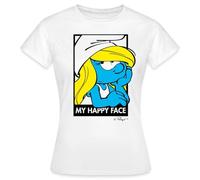 Spreadshirt Les Schtroumpfs La Schtroumpfette My Happy Face T-Shirt Femme, S, Blanc