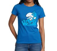 Spreadshirt Les Schtroumpfs Le Schtroumpf Farceur T Shirt Femme, L, Bleu Royal