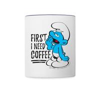 Spreadshirt Les Schtroumpfs Le Schtroumpf Paresseux Mug Bicolore, taille unique, blanc/bleu cobalt