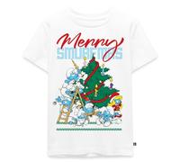 Spreadshirt Les Schtroumpfs Merry Smurfmas Ugly Christmas T Shirt Enfant Premium, 134/140 (8 Ans), Blanc