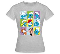 Spreadshirt Les Schtroumpfs Personnages Cadeau Smurfs T-Shirt Femme, M, Gris chiné