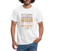 Spreadshirt Les Shadoks on Finit par Réussir T Shirt Homme, XXL, Blanc