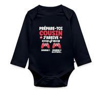 Spreadshirt Level Up Futur Cousin 2025 Annonce Grossesse Gaming Body Bébé Bio Manches Longues, 68 (3-6 mois), bleu marine