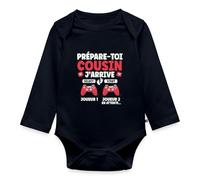 Spreadshirt Level Up Futur Cousin 2025 Annonce Grossesse Gaming Body Manches Longues Bébé Bio, 80 (9-12 mois), bleu marine