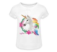 Spreadshirt Licorne Arc-en-Ciel T Shirt Fille À Fronces, 8 Ans, Blanc