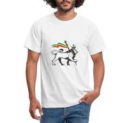 Spreadshirt Lion de Juda Reggae Culture Jamaïcaine Symbole Fierté Rasta T-Shirt Homme, L, Blanc