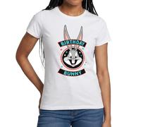 Spreadshirt Looney Tunes Bugs Bunny Lapin d'anniversaire T Shirt Femme, XL, Blanc