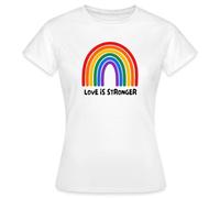 Spreadshirt Love is Stronger L’Amour Est Plus Fort LGBT Pride Cadeau T Shirt Femme, S, Blanc