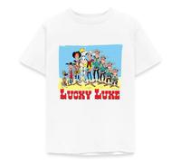 Spreadshirt Lucky Luke Caractères T Shirt Enfant, 122/128 (7-8 Ans), Blanc