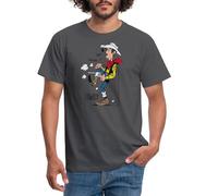 Spreadshirt Lucky Luke Cow-Boy Solitaire Debout T-Shirt Homme, L, Charbon
