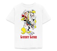 Spreadshirt Lucky Luke sur Jolly Jumper Marchandise BD T Shirt Enfant, 98/104 (3-4 Ans), Blanc