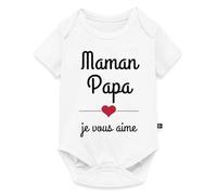 Spreadshirt Maman Papa Je Vous Aime Body Manches Courtes Bébé Bio, 74 (6-9 mois), blanc