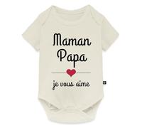 Spreadshirt Maman Papa Je Vous Aime Body Manches Courtes Bébé Bio, 74 (6-9 mois), blanc cassé