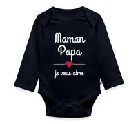 Spreadshirt Maman Papa Je Vous Aime Body Manches Longues Bébé Bio, 68 (3-6 mois), bleu marine