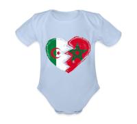 Spreadshirt Maroc Algérie Cœur Drapeau Body Bébé Bio Manches Courtes, 80 (9-12 mois), ciel